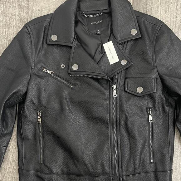 Banana Republic Faux Leather Moto Jacket Black Women's - Picture 2 of 9